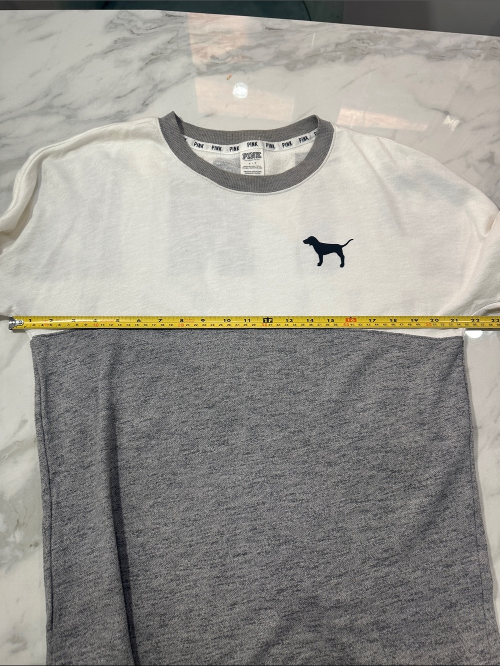 VICTORIA’s SECRET PINK Gray White Long-Sleeve Sweater Sweatshirt Jersey Sz Small - Picture 9 of 10